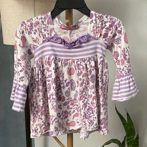 Jelly the Pug Purple Paisley Ruffle Baby/Toddler Top size 18 months